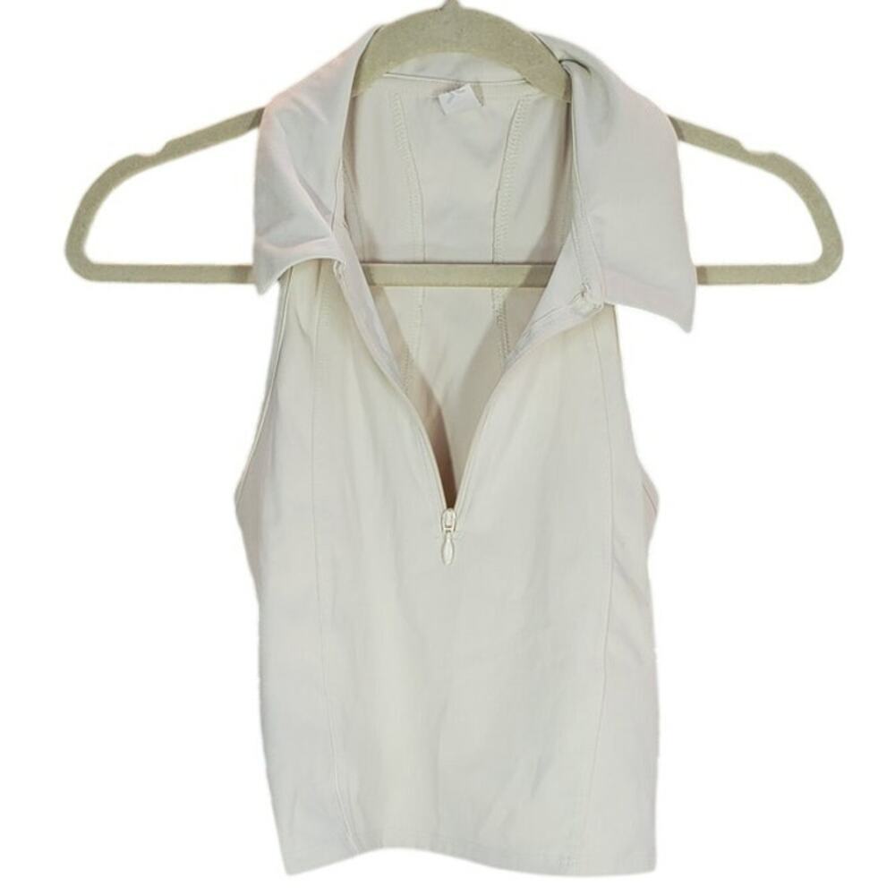 PowerSoft White Zip Racerback Crop Tank Medium